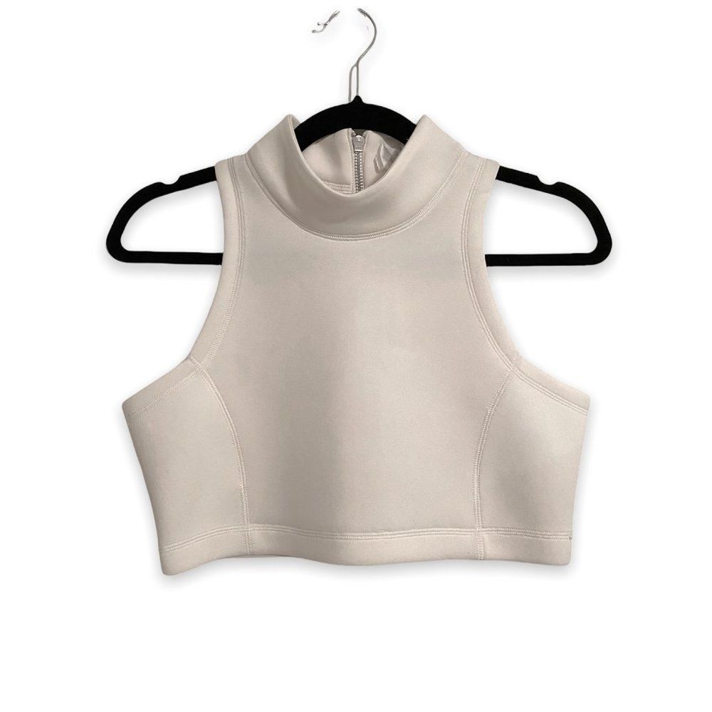 SHAKUHACHI White Neoprene Mock Neck Racerback Crop Top, Size S, NWOT